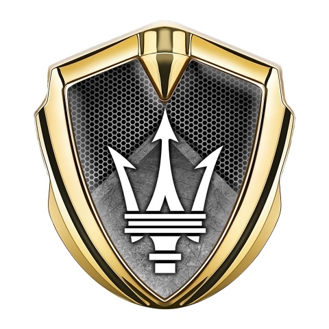 Maserati Bodyside Badge Self Adhesive Gold Guillotine Style White Logo
