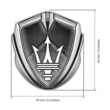 Maserati Bodyside Badge Self Adhesive Silver Guillotine Style White Logo