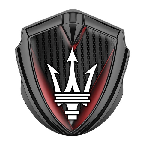 Maserati Bodyside Emblem Graphite Dark Grille Red Slanted Elements Design