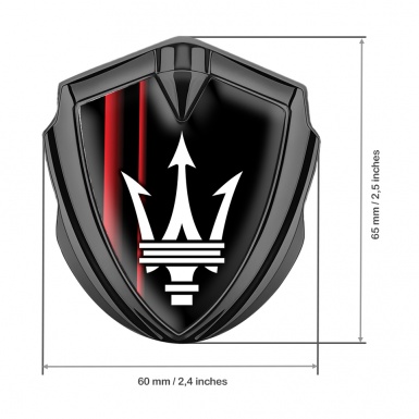 Maserati Trunk Metal Emblem Badge Graphite Black Base Red Racing Stripes