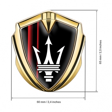 Maserati Trunk Metal Emblem Badge Gold Black Base Red Racing Stripes