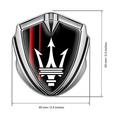 Maserati Trunk Metal Emblem Badge Silver Black Base Red Racing Stripes