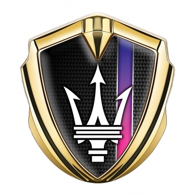 Maserati 3D Car Metal Emblem Gold Black Carbon Color Stripe Design