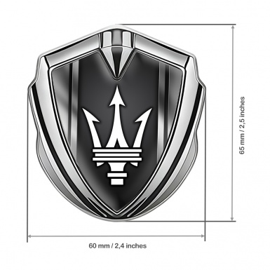 Maserati Trunk Metal Emblem Badge Silver Black Base Metal Sides Effect