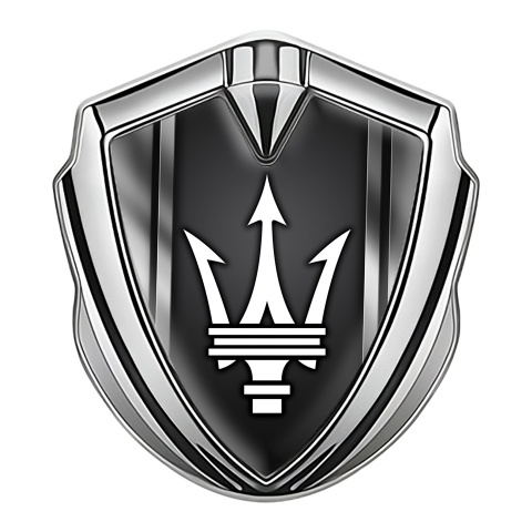 Maserati Trunk Metal Emblem Badge Silver Black Base Metal Sides Effect