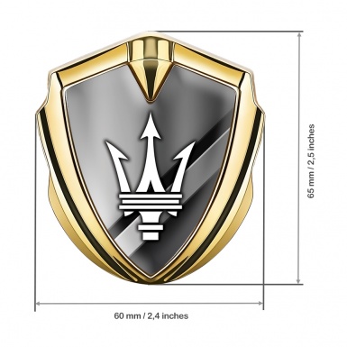 Maserati Metal Emblem Self Adhesive Gold Diagonal Plates White Trident