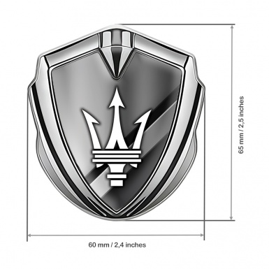 Maserati Metal Emblem Self Adhesive Silver Diagonal Plates White Trident