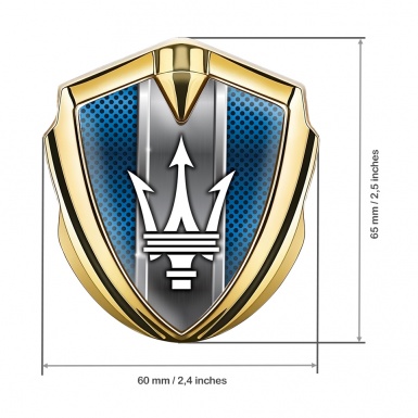 Maserati 3D Car Metal Emblem Gold Diagonal Blue Mesh Trident Logo