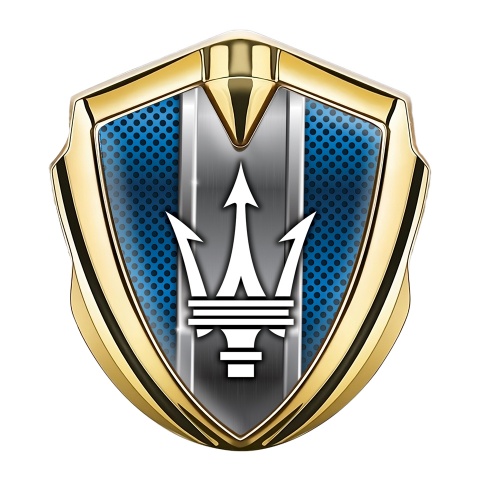 Maserati 3D Car Metal Emblem Gold Diagonal Blue Mesh Trident Logo