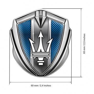 Maserati 3D Car Metal Emblem Silver Diagonal Blue Mesh Trident Logo