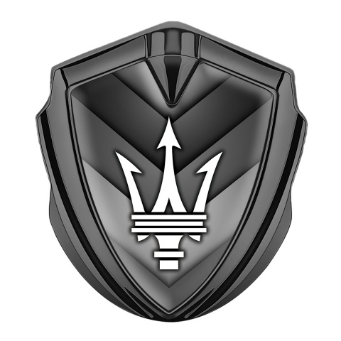 Maserati Trunk Emblem Badge Graphite V Shaped Panels White Trident Logo