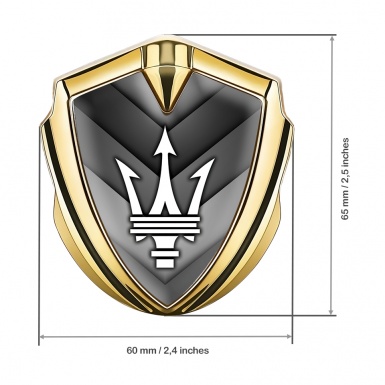 Maserati Trunk Emblem Badge Gold V Shaped Panels White Trident Logo