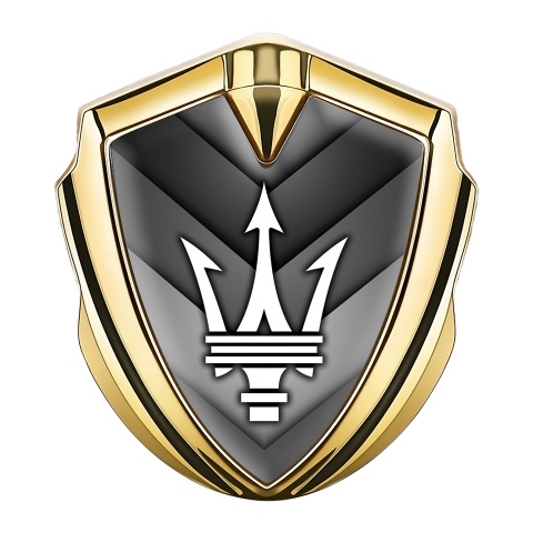 Maserati Trunk Emblem Badge Gold V Shaped Panels White Trident Logo