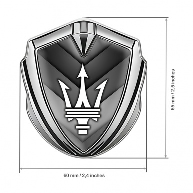 Maserati Trunk Emblem Badge Silver V Shaped Panels White Trident Logo