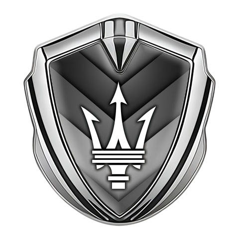 Maserati Trunk Emblem Badge Silver V Shaped Panels White Trident Logo