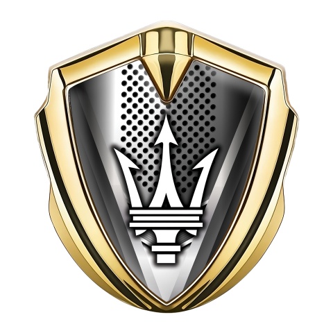 Maserati Bodyside Badge Self Adhesive Gold Grille Texture Trident Logo