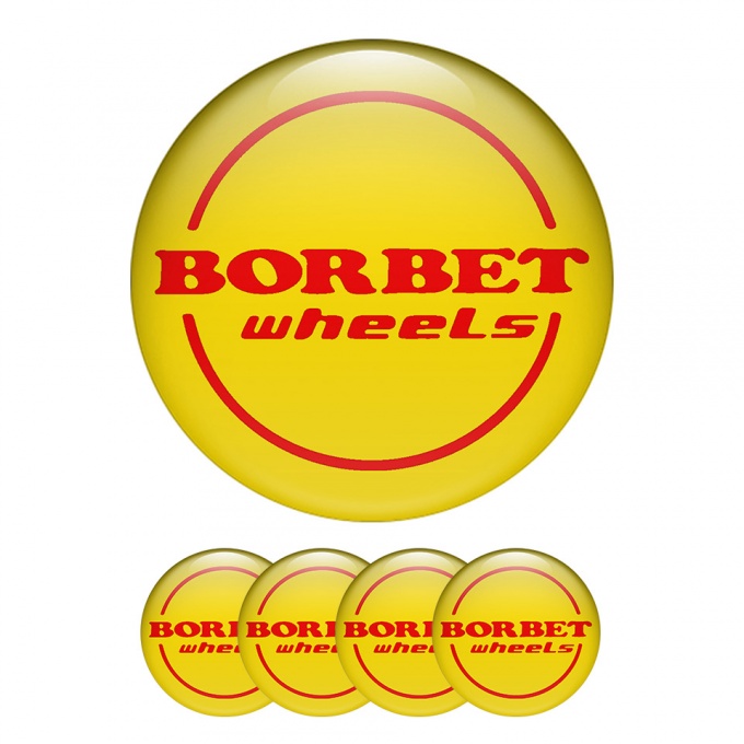 Borbet Center Hub Dome Stickers Yellow Print With Red Logo