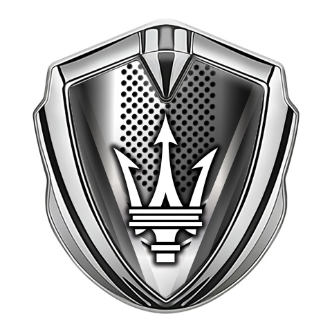 Maserati Bodyside Badge Self Adhesive Silver Grille Texture Trident Logo