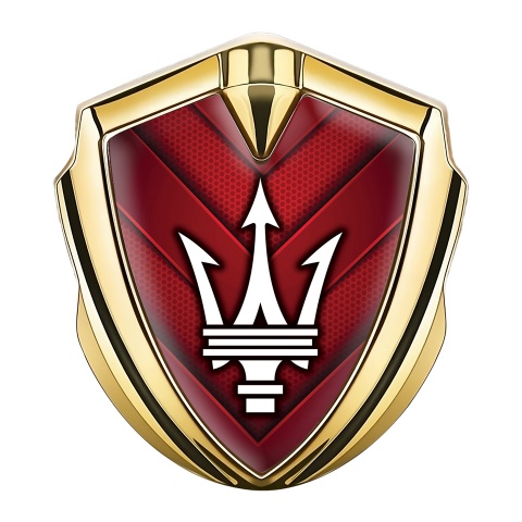 Maserati Fender Emblem Gold Red V Shaped Panels Clean Trident Logo