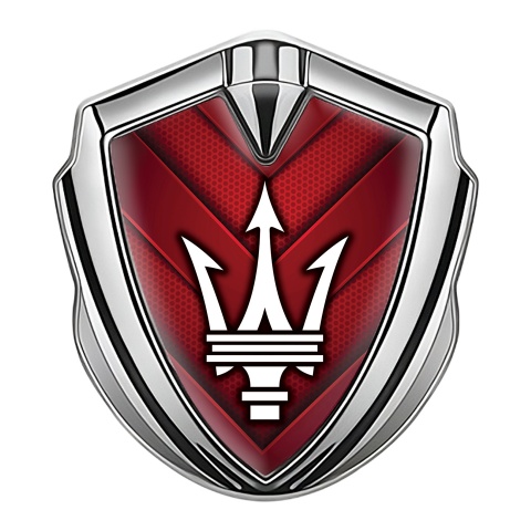 Maserati Fender Emblem Silver Red V Shaped Panels Clean Trident Logo
