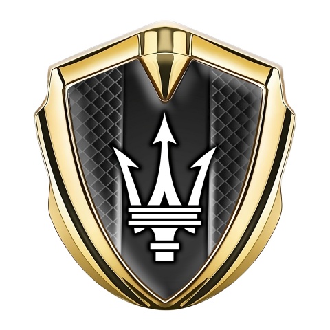 Maserati Fender Emblem Badge Gold Dark Grille Glow Lines White Logo