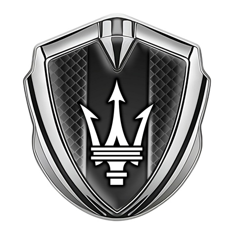 Maserati Fender Emblem Badge Silver Dark Grille Glow Lines White Logo