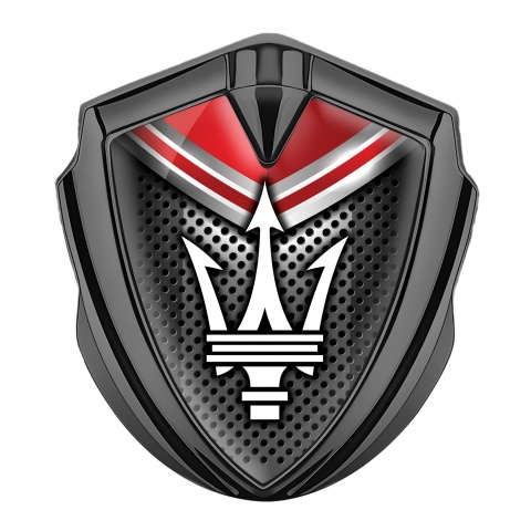 Maserati Metal Emblem Badge Graphite Dark Grille Red Panel Trident Logo