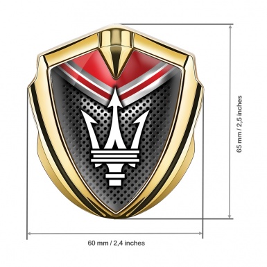 Maserati Metal Emblem Badge Gold Dark Grille Red Panel Trident Logo