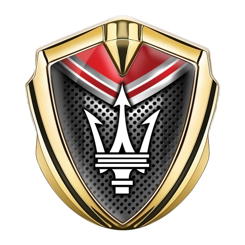 Maserati Metal Emblem Badge Gold Dark Grille Red Panel Trident Logo