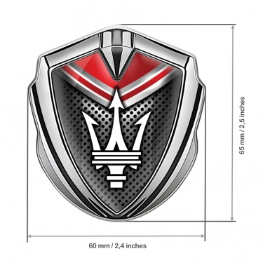 Maserati Metal Emblem Badge Silver Dark Grille Red Panel Trident Logo