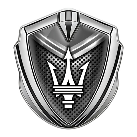 Maserati 3D Car Metal Emblem Silver Dark Grille Monochrome Panel Edition