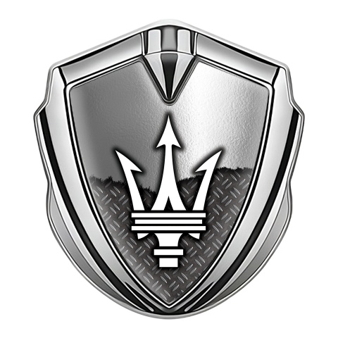 Maserati Trunk Emblem Badge Silver Torn Panel Classic Trident Logo