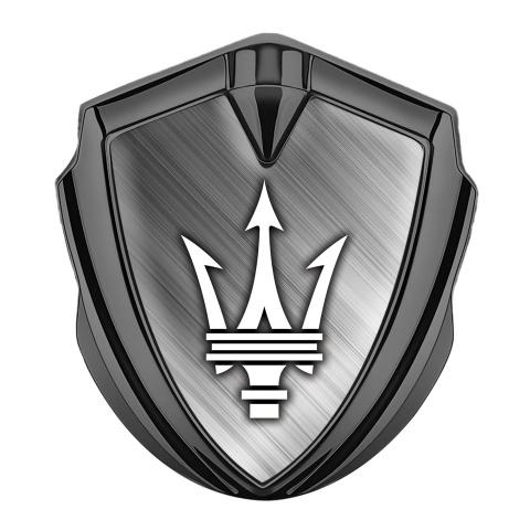 Maserati Trunk Metal Emblem Graphite Brushed Metal Effect Trident Logo