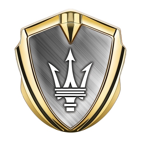 Maserati Trunk Metal Emblem Gold Brushed Metal Effect Trident Logo