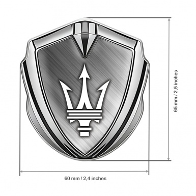 Maserati Trunk Metal Emblem Silver Brushed Metal Effect Trident Logo