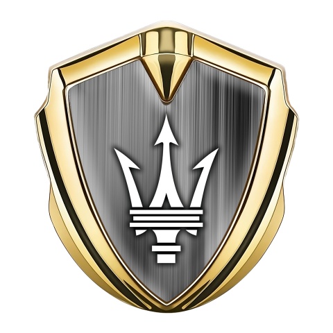 Maserati Fender Emblem Badge Gold Stylish Gradient White Classic Logo