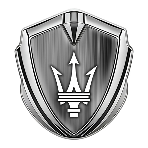 Maserati Fender Emblem Badge Silver Stylish Gradient White Classic Logo