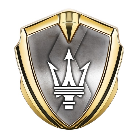 Maserati Trunk Emblem Badge Gold Metallic S Panel White Classic Logo
