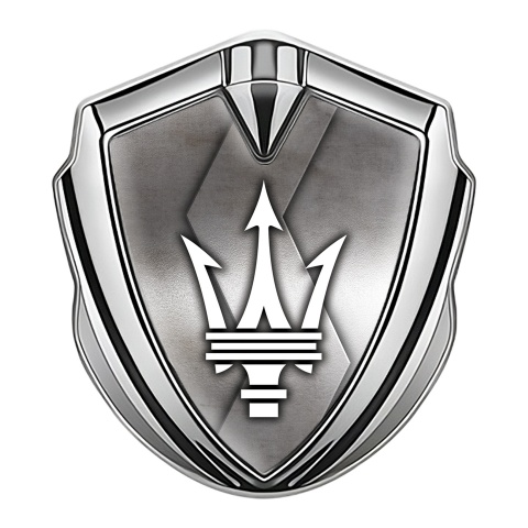 Maserati Trunk Emblem Badge Silver Metallic S Panel White Classic Logo