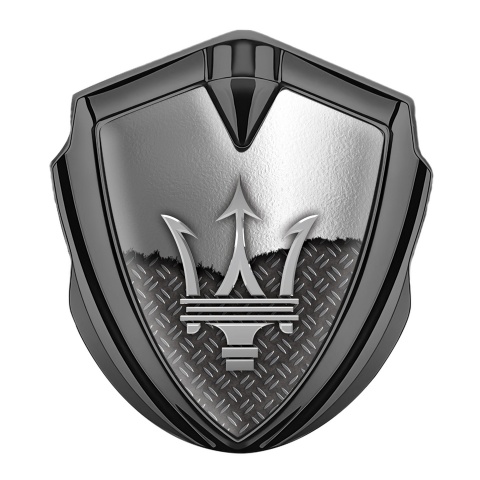 Maserati Fender Emblem Badge Graphite Metal Deck Grey Trident Logo