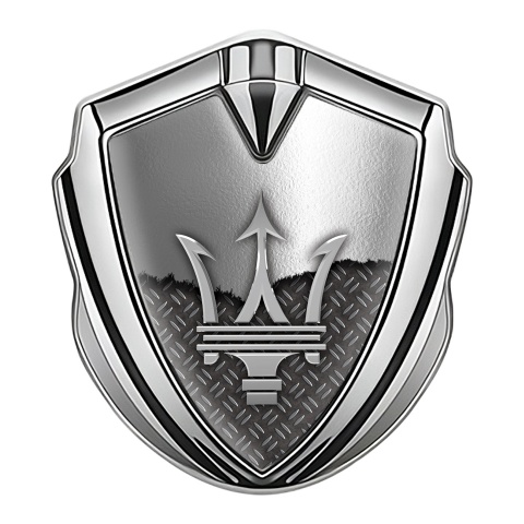 Maserati Fender Emblem Badge Silver Metal Deck Grey Trident Logo