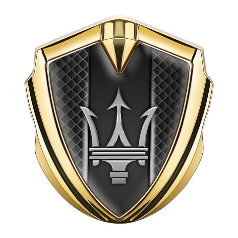Maserati Fender Metal Emblem Badge Gold Waffle Effect Metallic Design