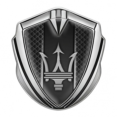 Maserati Fender Metal Emblem Badge Silver Waffle Effect Metallic Design