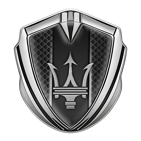 Maserati Fender Metal Emblem Badge Silver Waffle Effect Metallic Design