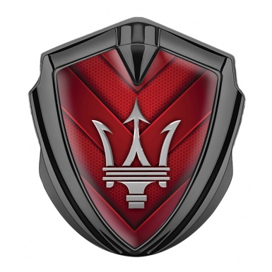 Maserati Trunk Emblem Badge Graphite Red Hex V Panels Grey Trident Logo