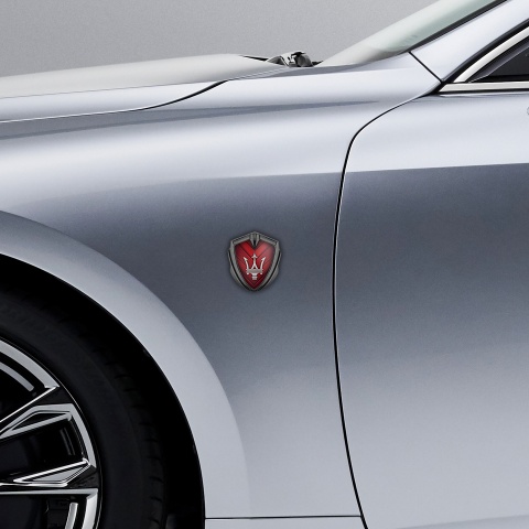 Maserati Trunk Emblem Badge Graphite Red Hex V Panels Grey Trident Logo