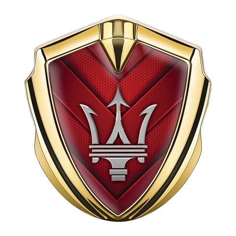 Maserati Trunk Emblem Badge Gold Red Hex V Panels Grey Trident Logo