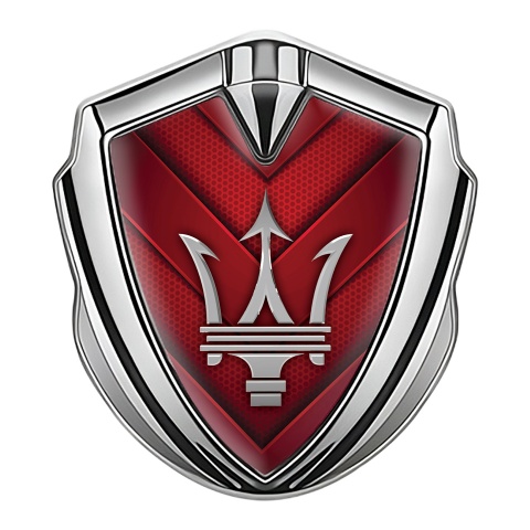 Maserati Trunk Emblem Badge Silver Red Hex V Panels Grey Trident Logo