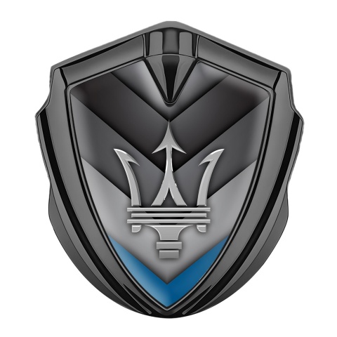 Maserati Metal Emblem Self Adhesive Graphite Blue Cone Base Classic Logo