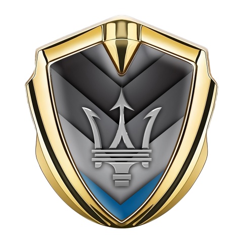 Maserati Metal Emblem Self Adhesive Gold Blue Cone Base Classic Logo